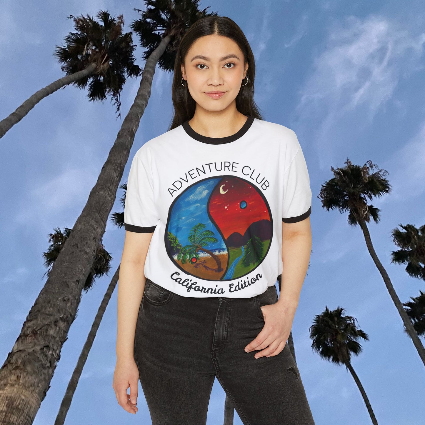 Adventure Club Ringer Tee - Unisex Cotton T-Shirt for Nature Lovers, Perfect for Summer Festivals, Casual Outings, Travel.