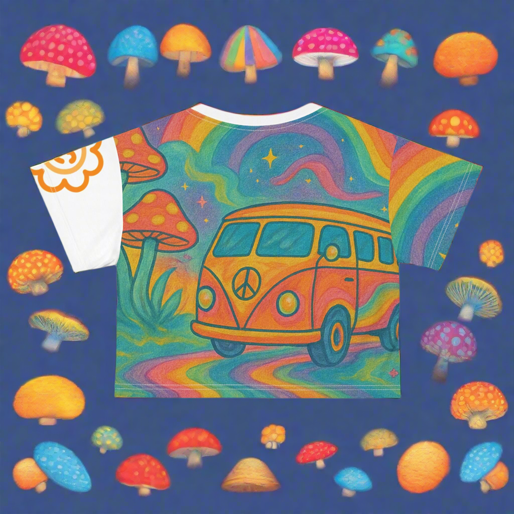 Cropped Tee with Bus + Mushrooms