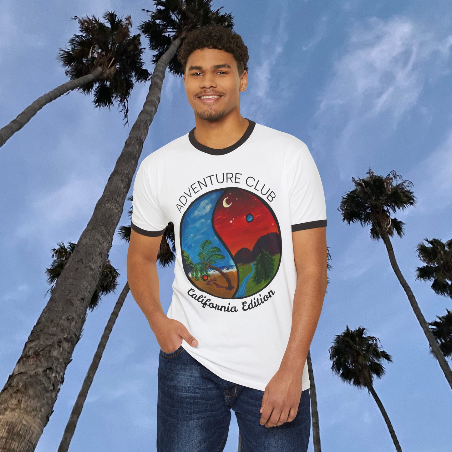 Adventure Club Ringer Tee - Unisex Cotton T-Shirt for Nature Lovers, Perfect for Summer Festivals, Casual Outings, Travel.