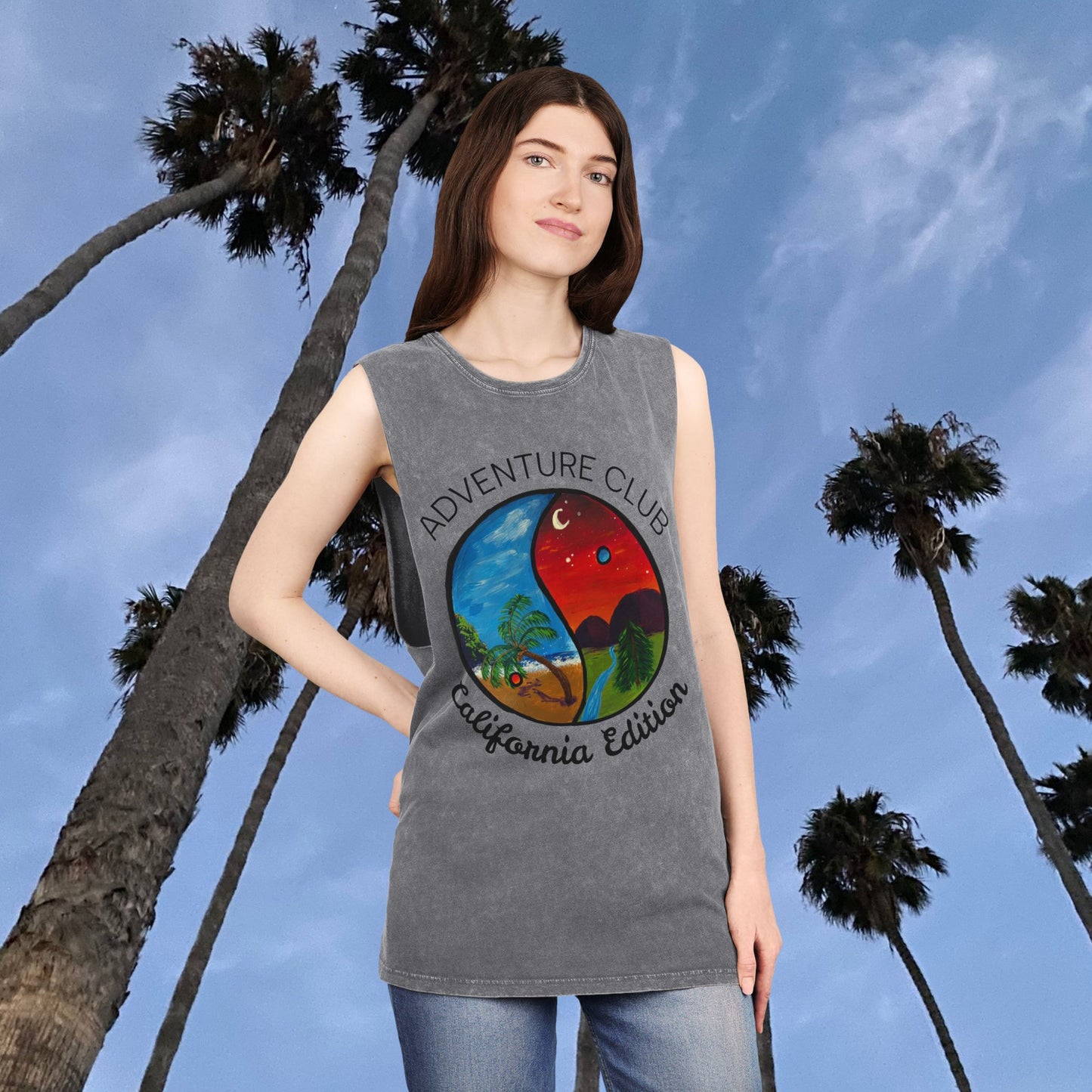 Adventure Club: Cali Edition Stonewash Tank Top - Casual Summer Wear, Beach Day Outfit, Vacation Essential, Gift for Travelers, Festival Clothing