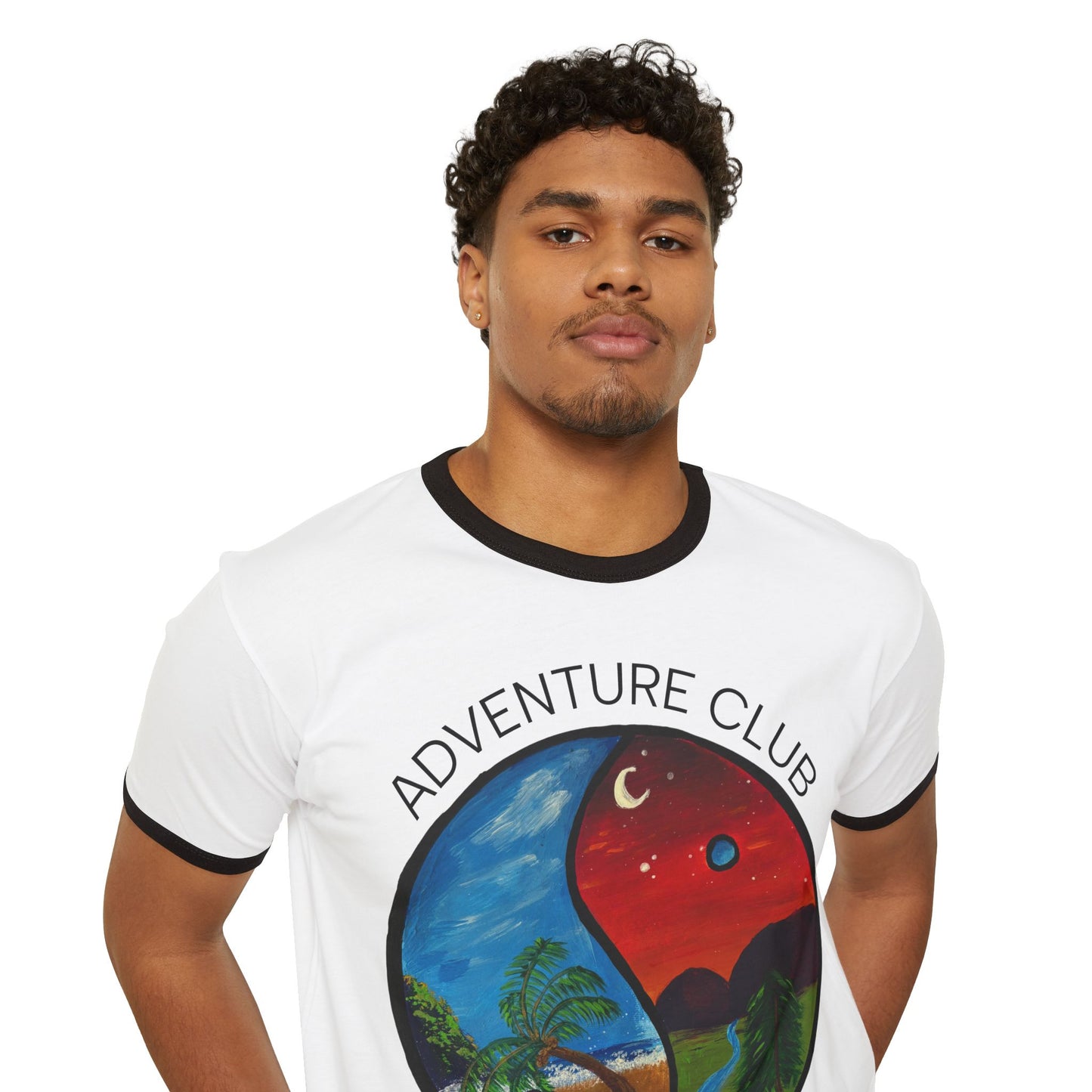 Adventure Club Ringer Tee - Unisex Cotton T-Shirt for Nature Lovers, Perfect for Summer Festivals, Casual Outings, Travel.
