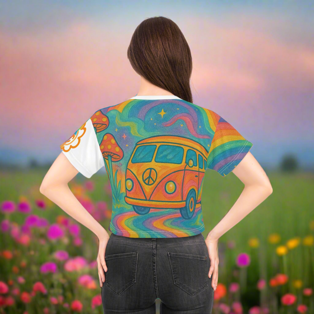 Cropped Tee with Bus + Mushrooms