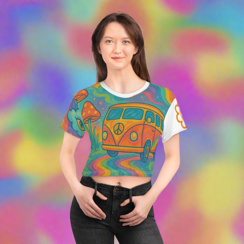 Cropped Tee with Bus + Mushrooms