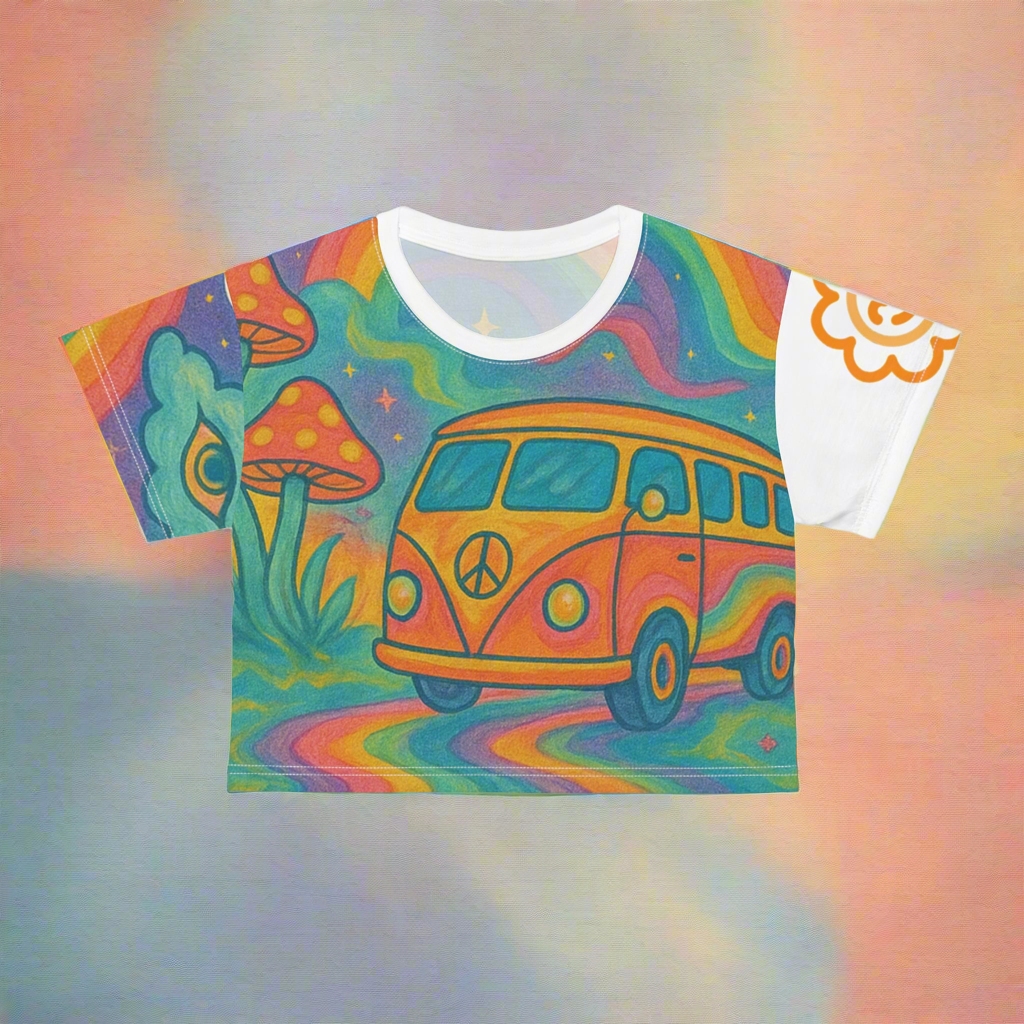 Cropped Tee with Bus + Mushrooms