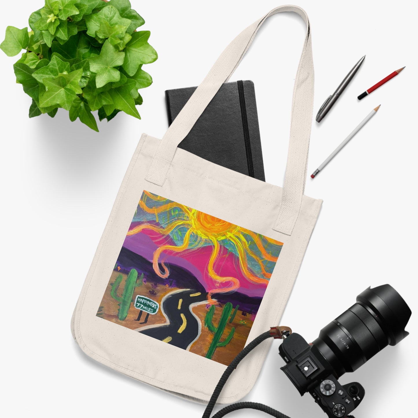 Vibrant Organic Canvas Tote Bag - Desert Sunset Design