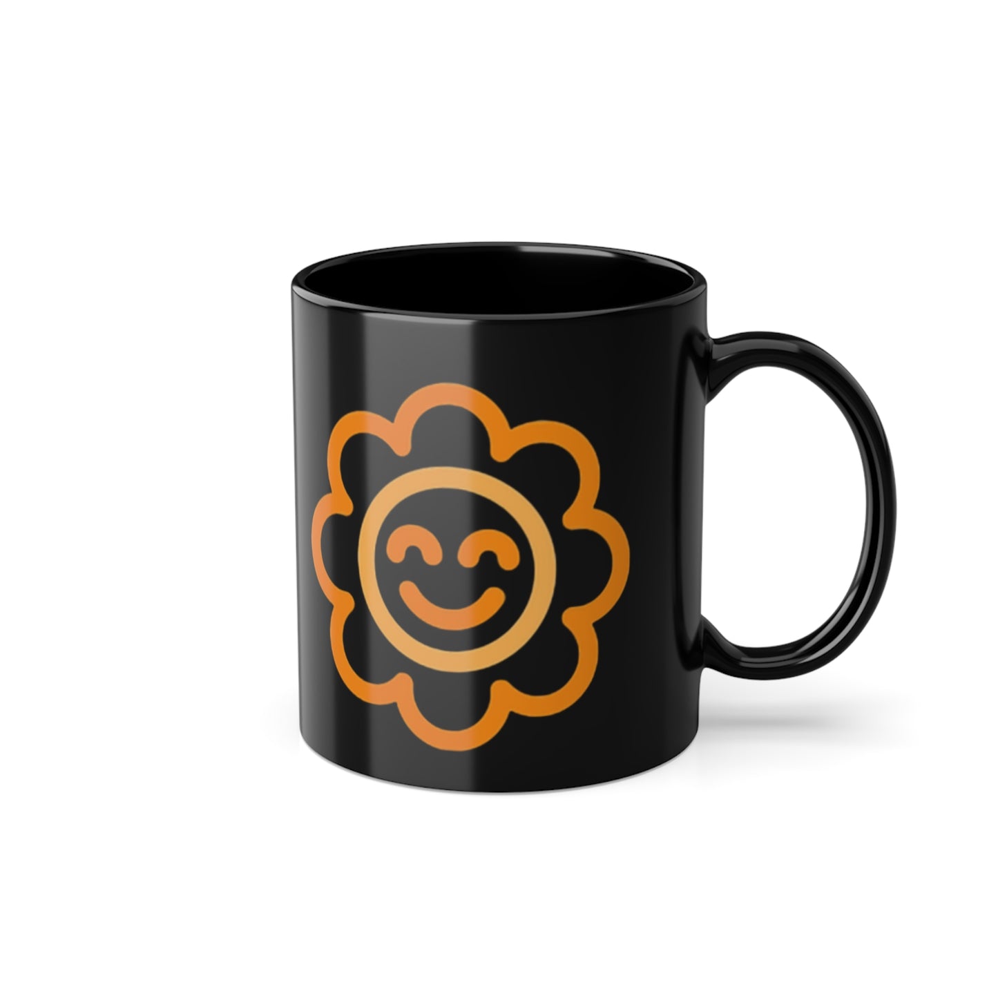 Smiley face Logo Black Coffee Cup, 11oz - Elegant Mug, Perfect Gift for Coffee Lovers, Morning Motivation, Home Office Decor, Birthday Present