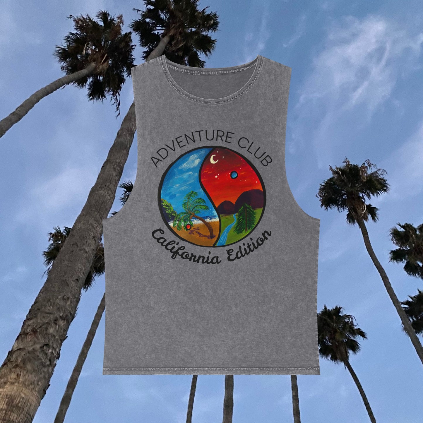 Adventure Club: Cali Edition Stonewash Tank Top - Casual Summer Wear, Beach Day Outfit, Vacation Essential, Gift for Travelers, Festival Clothing