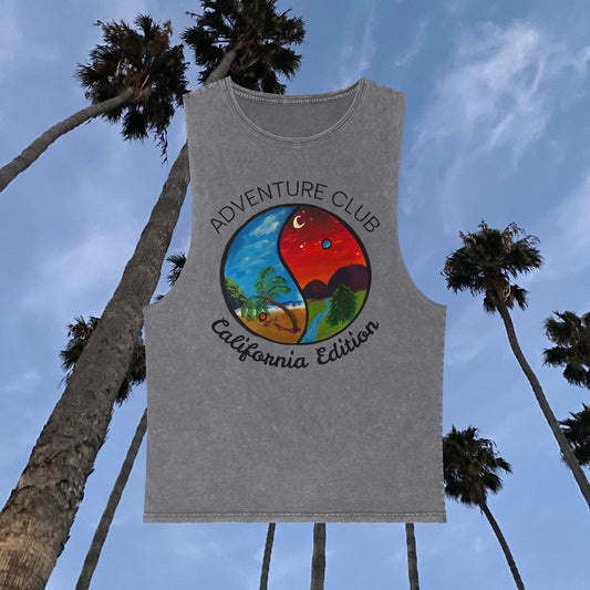 Adventure Club: Cali Edition Stonewash Tank Top - Casual Summer Wear, Beach Day Outfit, Vacation Essential, Gift for Travelers, Festival Clothing