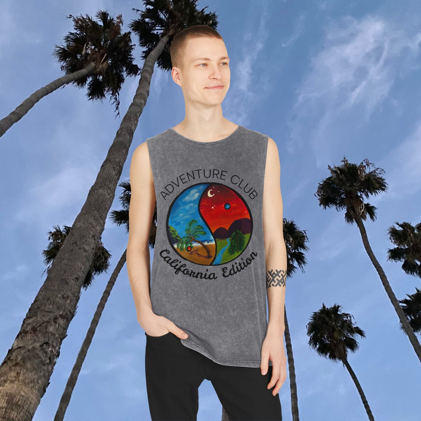 Adventure Club: Cali Edition Stonewash Tank Top - Casual Summer Wear, Beach Day Outfit, Vacation Essential, Gift for Travelers, Festival Clothing